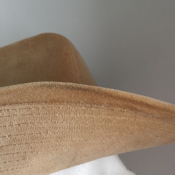 Vintage Womens Stetson Cowboy Western Hat Corduroy Cotton Feather Beige 6-3/4 - Picture 7 of 12